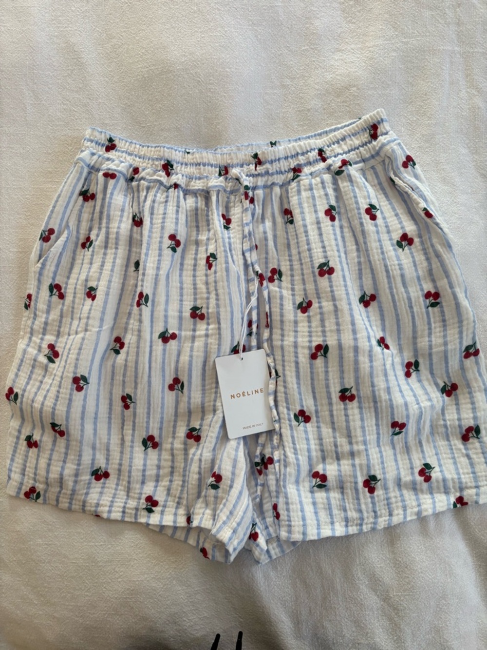 NWT Noeline Cherry-Print Blue Stripe Shorts